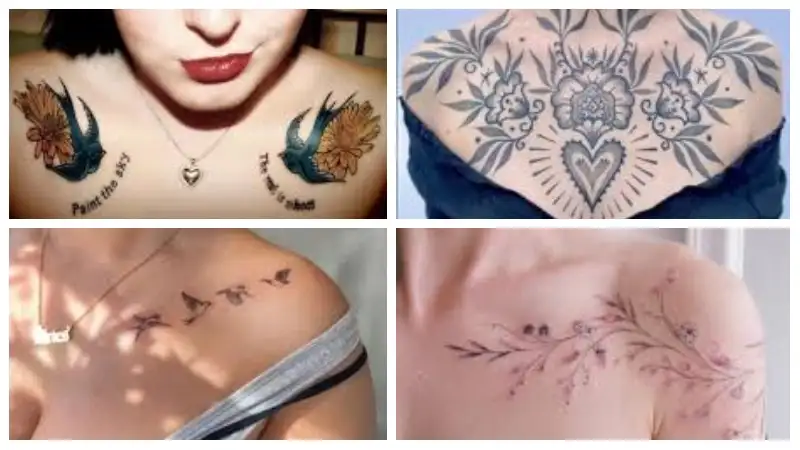 Attractive Female Unique Collarbone Tattoos
